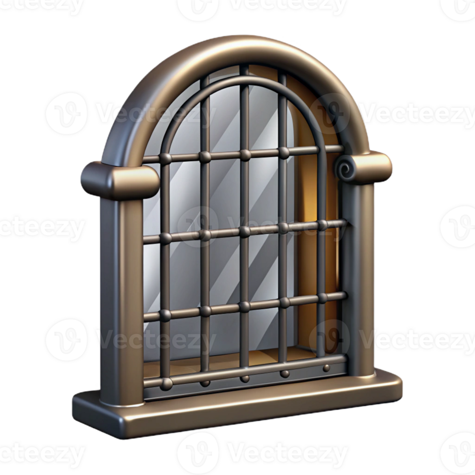 splendid contemporary Ultra-detailed professional render of a single, hand-forged, iron window grill with Transparent Background 4K png