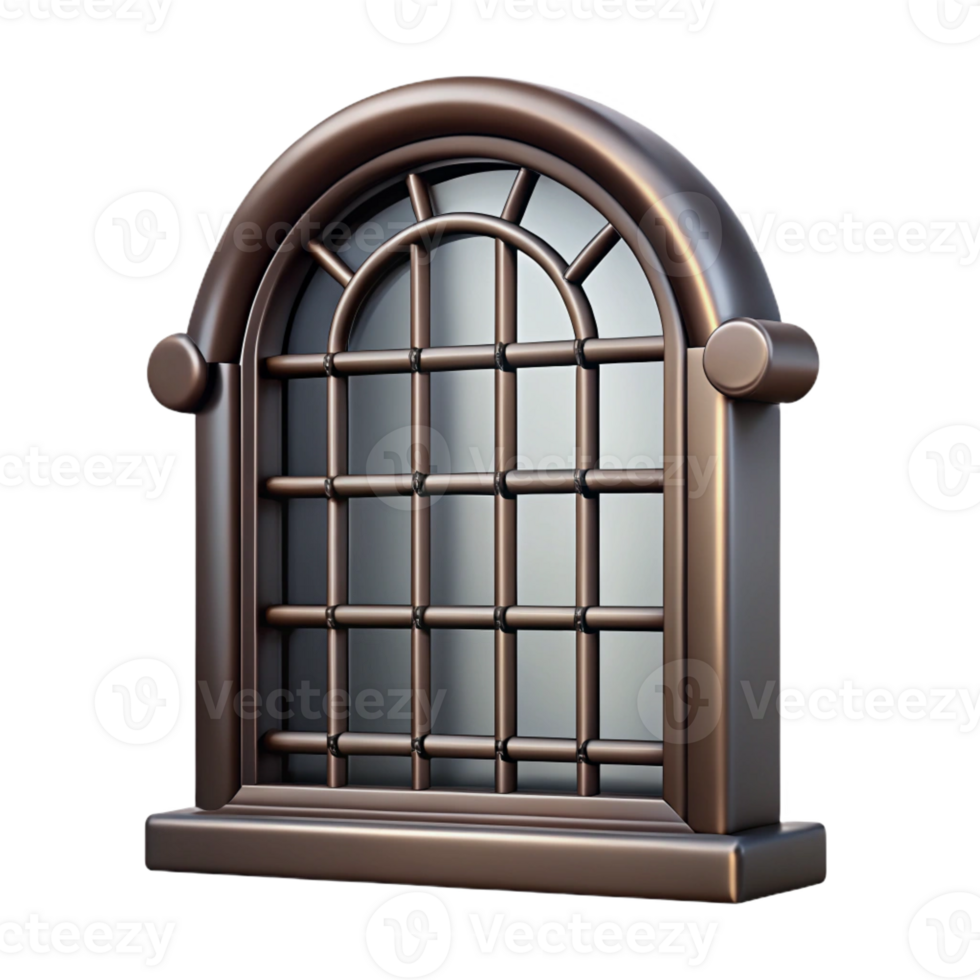 vibrant bold mid-century Ultra-detailed professional render of a single, hand-forged, iron window grill with Transparent Background artisan png