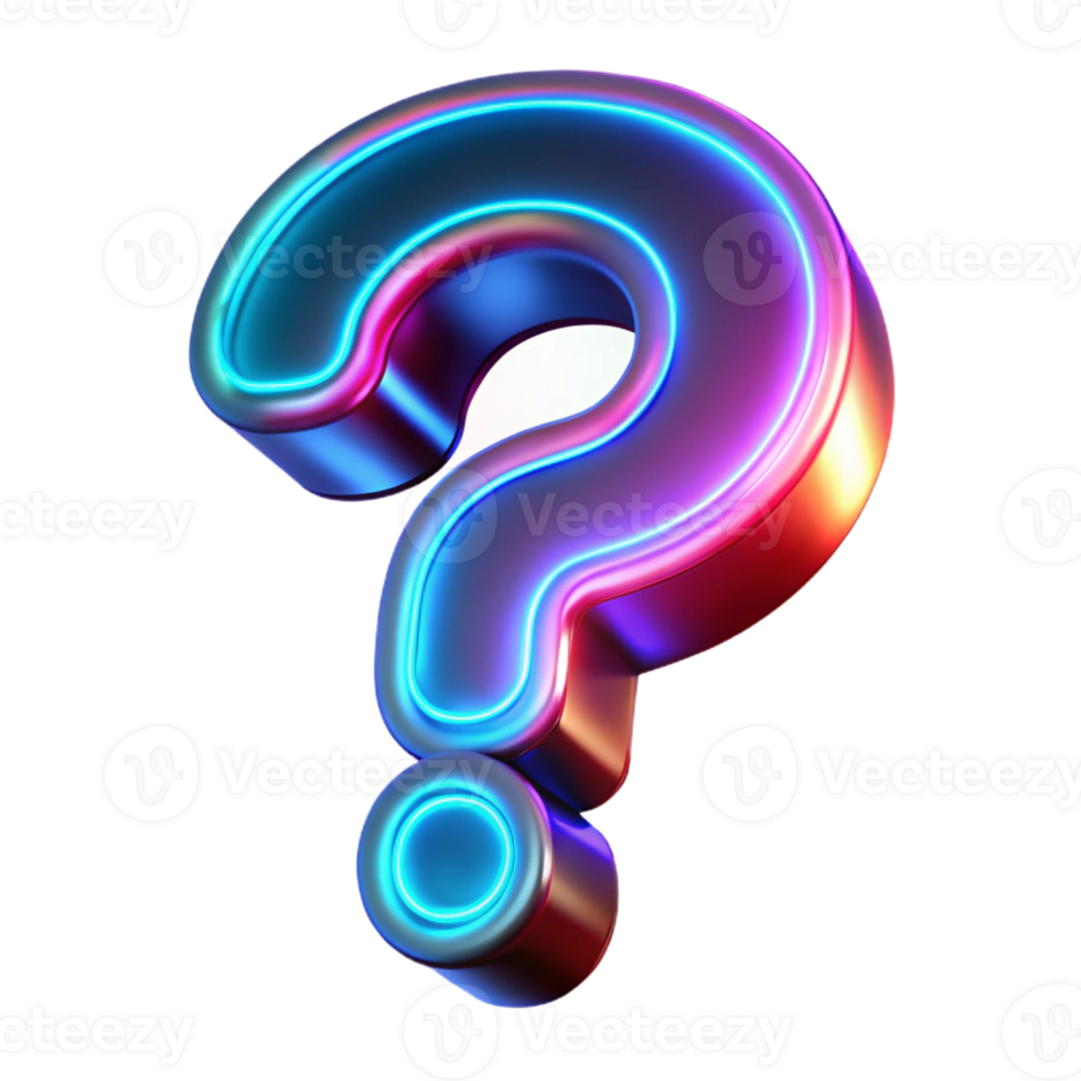immaculate ethereal geometric A single, floating question mark made of glowing neon light with Transparent Background detailed png