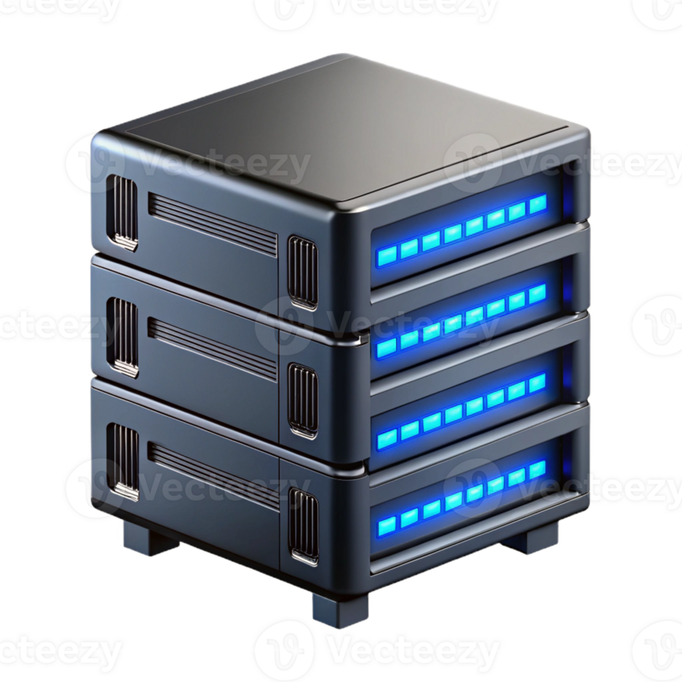 unforgettable modern Hyper-specific, professional render of a high-tech, black server rack with blinking LED lights with Transparent Background genuine png