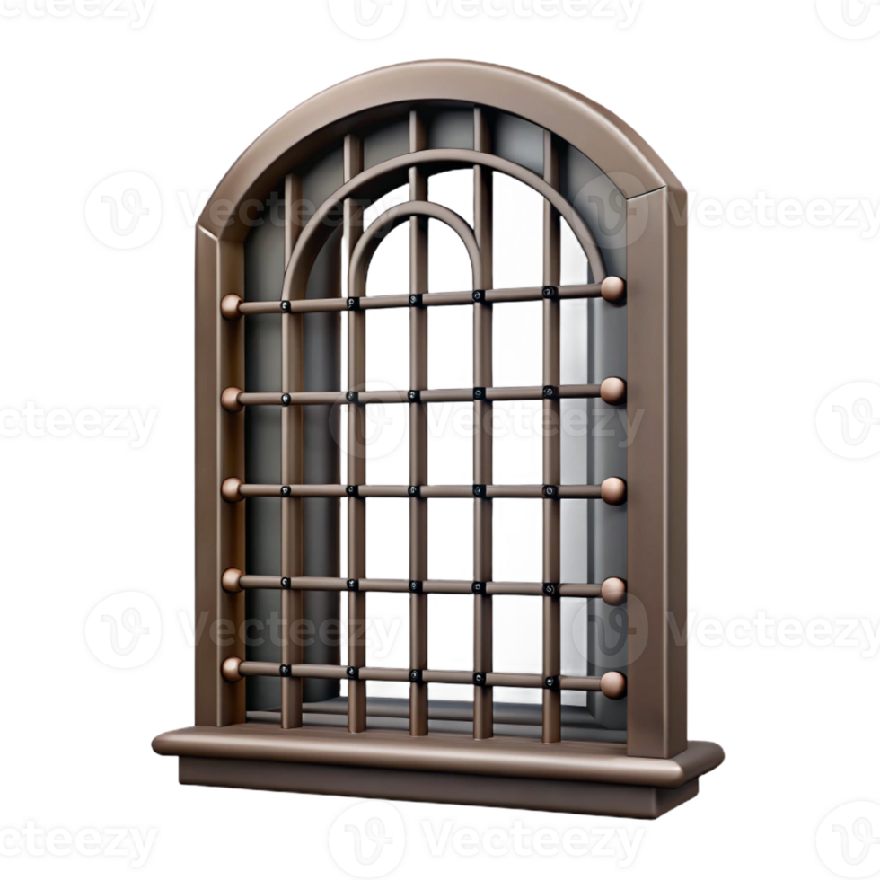 serene renaissance Ultra-detailed professional render of a single, hand-forged, iron window grill with Transparent Background sharp png