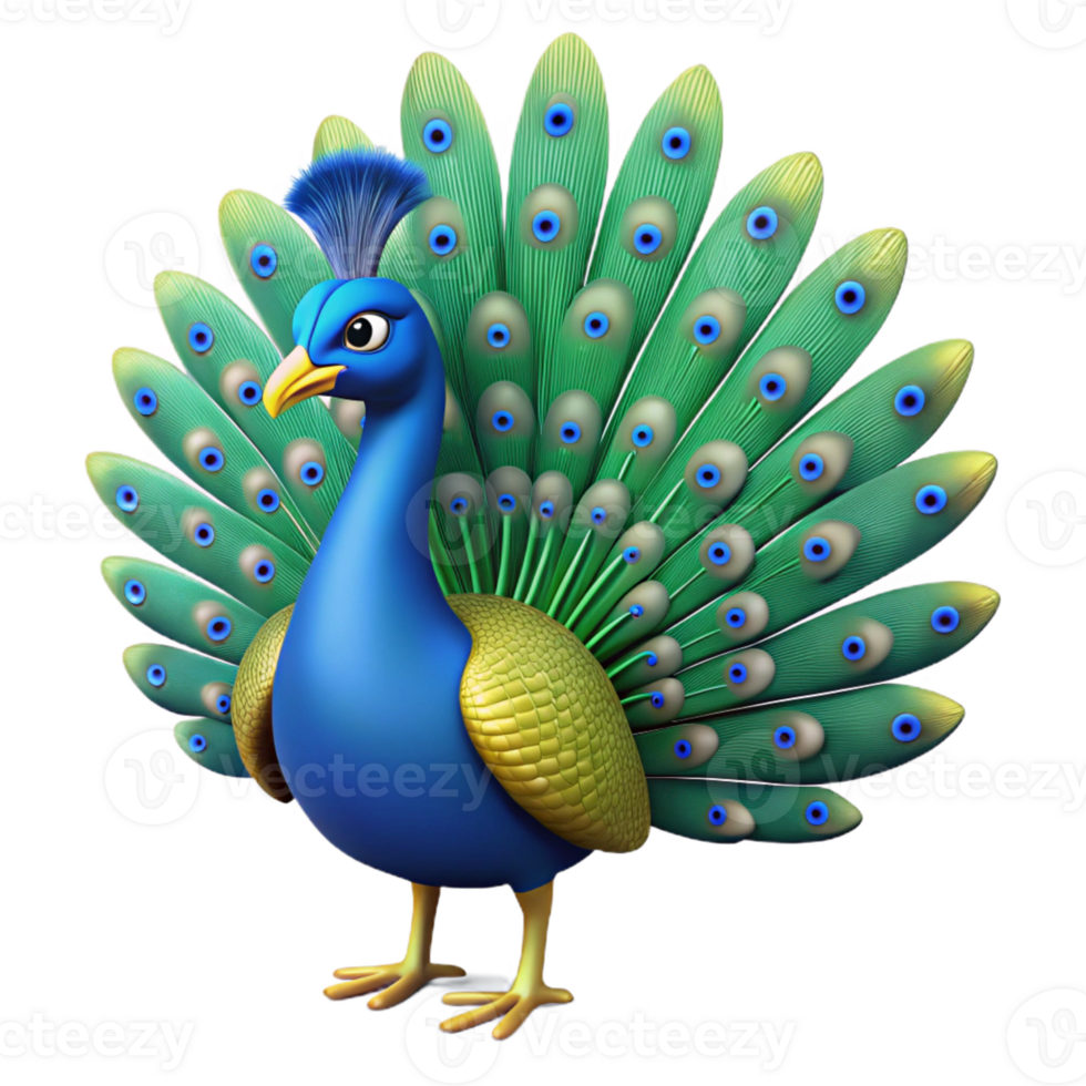 serene timeless A peacock with fully displayed tail feathers, with Transparent Background png