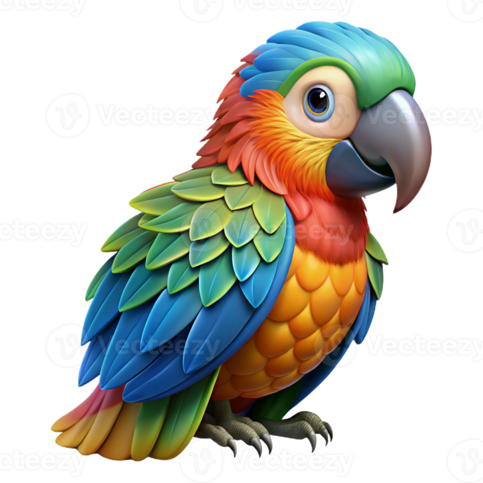 signature abstract A preening parrot, detailed feathers, vibrant colours with Transparent Background museum quality png
