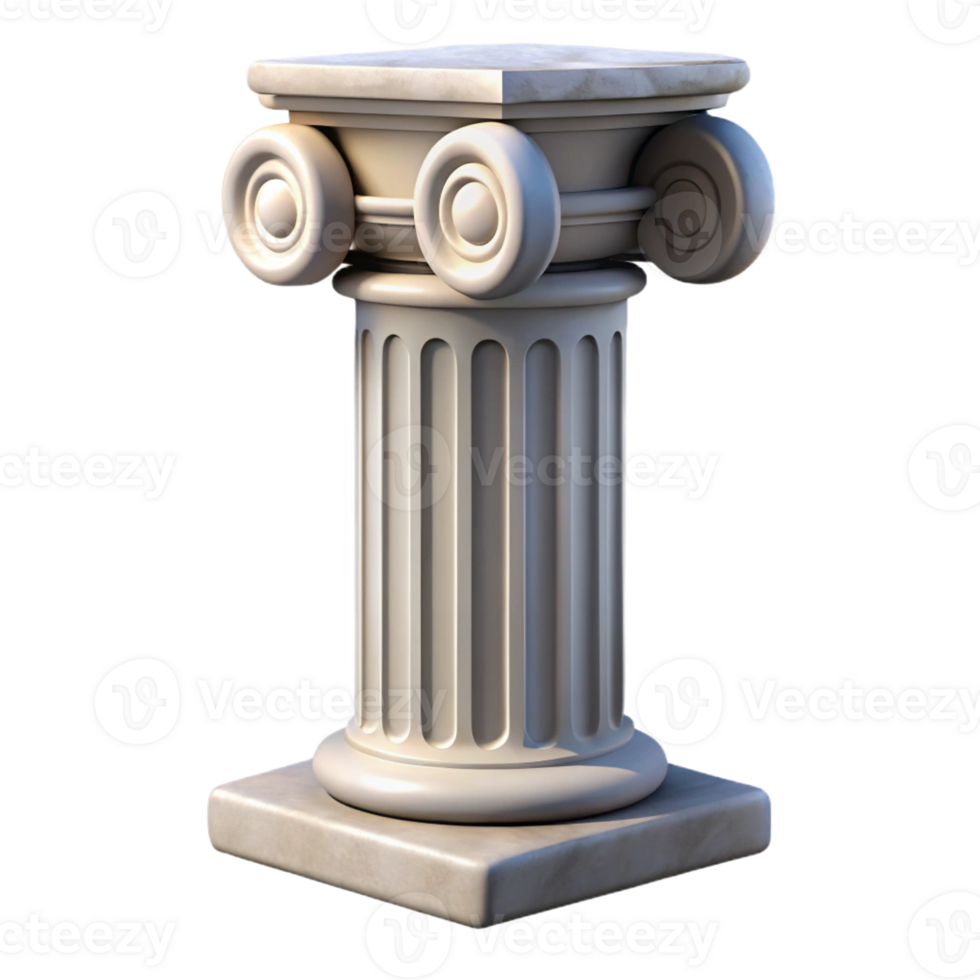 notable urban Ultra-detailed professional render of a single, polished granite column capital, Corinthian order with Transparent Background museum quality png