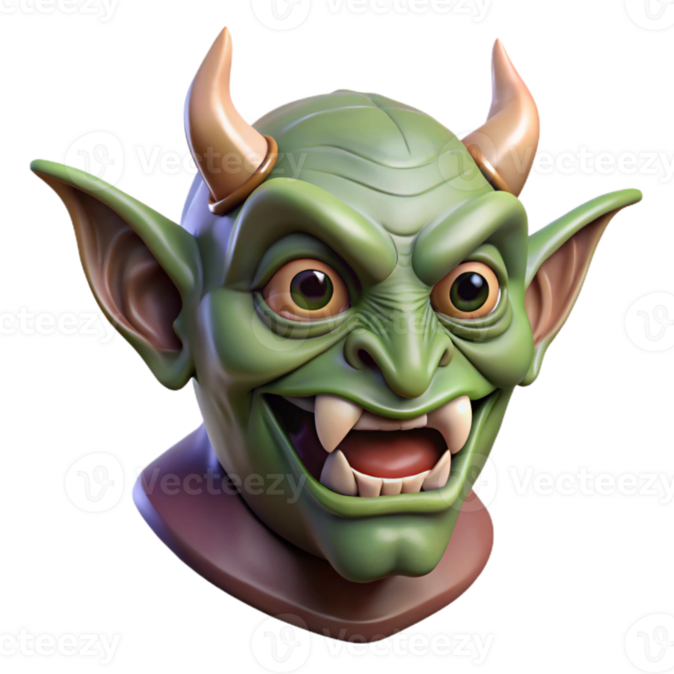 radiant signature Concept art style, isolated cutout of a grotesque, horned goblin mask with Transparent Background png