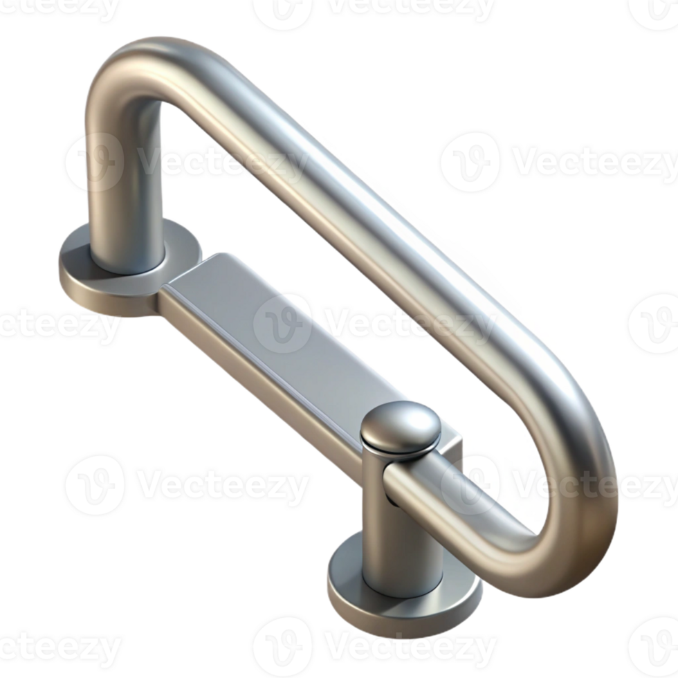 splendid signature Photorealistic, hyper-specific isolated cutout of a single, stainless steel staircase handrail bracket with Transparent Background png