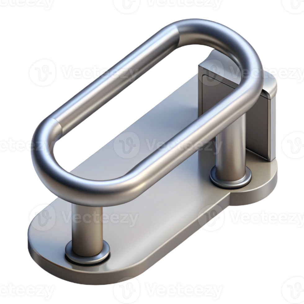 sumptuous coveted Photorealistic, hyper-specific isolated cutout of a single, stainless steel staircase handrail bracket with Transparent Background png