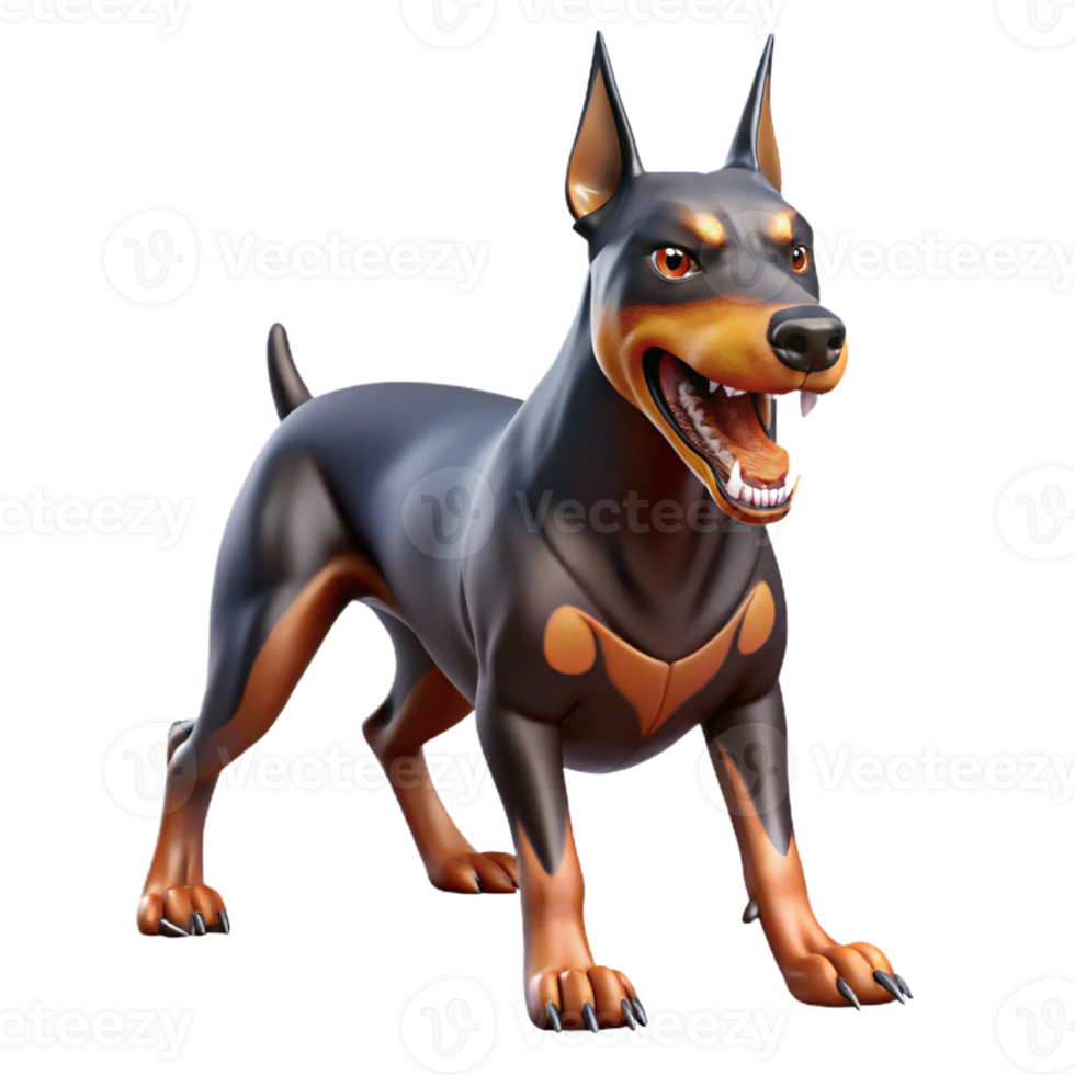 quintessential industrial A growling Doberman Pinscher, sharp teeth, muscular body with Transparent Background top-tier png
