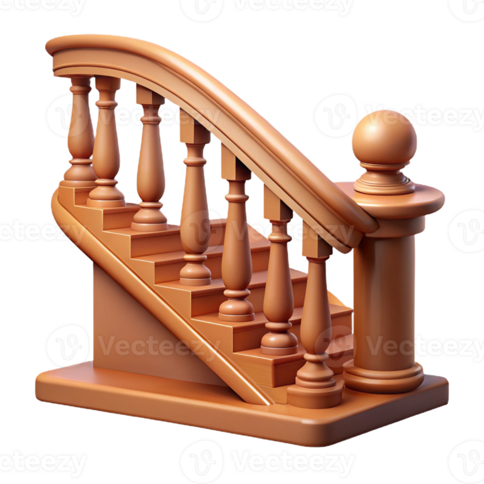 peaceful fascinating Ultra-detailed professional render of a single, intricately carved wooden banister with Transparent Background professional png