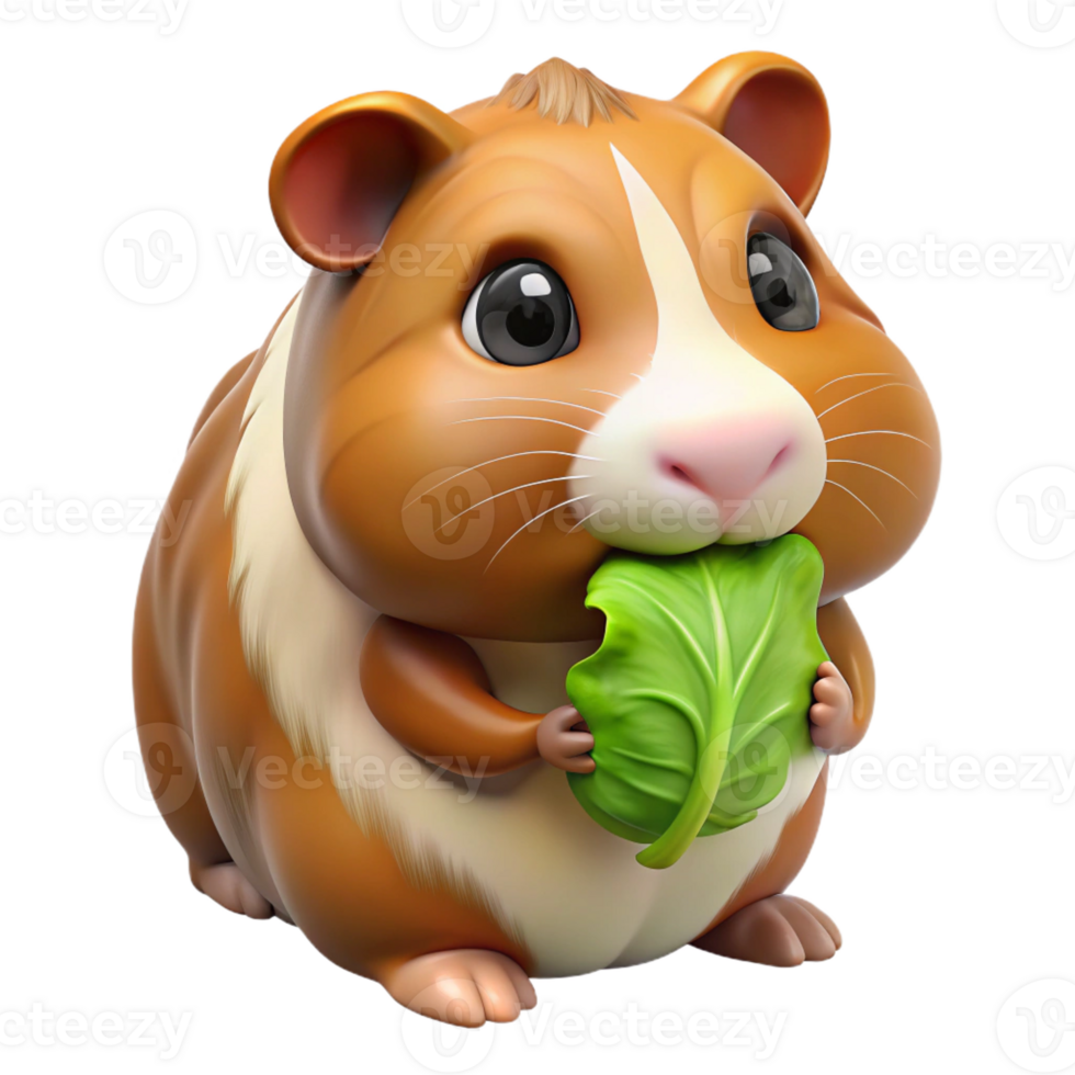 whimsical sumptuous A cute guinea pig, eating lettuce, short fur with Transparent Background high quality png