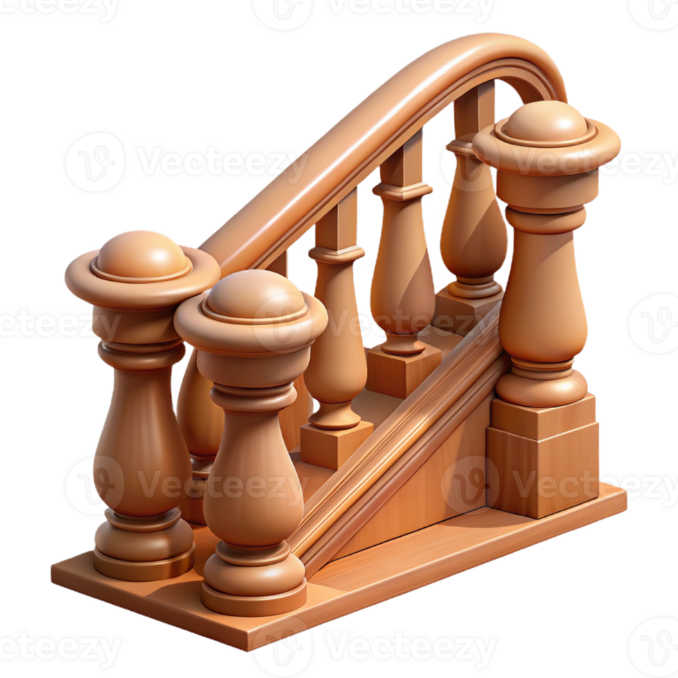 spectacular sought-after Ultra-detailed professional render of a single, intricately carved wooden banister with Transparent Background png
