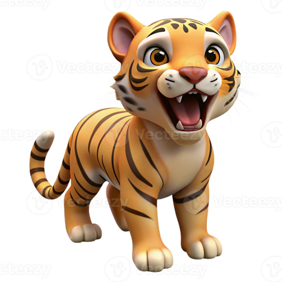 wonderful mysterious renaissance A roaring tiger cub, playful expression, soft fur with Transparent Background elite png
