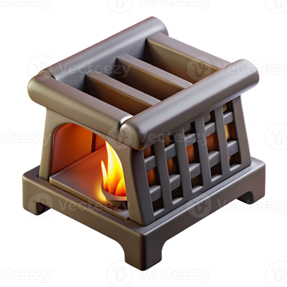 mysterious fascinating Photorealistic, hyper-specific isolated cutout of a single, cast iron fireplace grate with Transparent Background sharp png