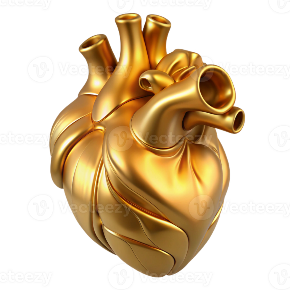 serene whimsical nordic A golden, abstract human heart, intricate design with Transparent Background masterfully captured png