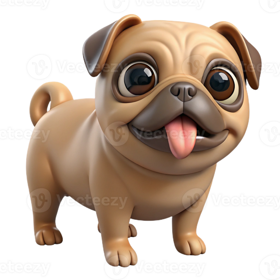 radiant passionate modern A playful pug, wrinkled face, curled tail with Transparent Background professional png