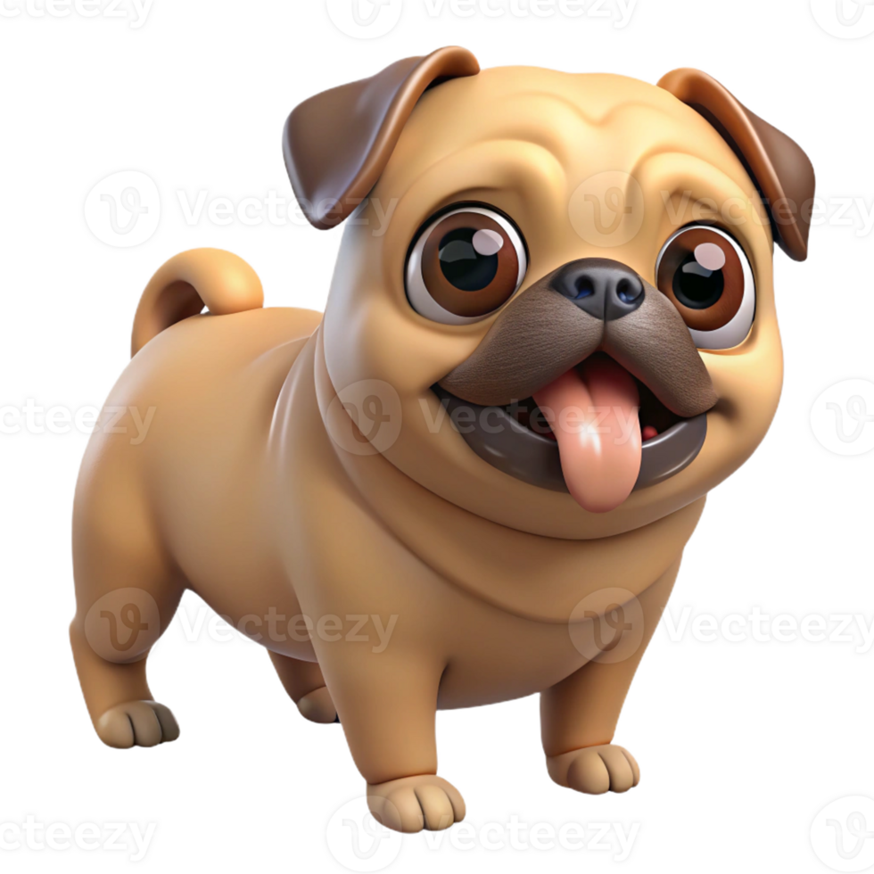 signature rustic A playful pug, wrinkled face, curled tail with Transparent Background sharp png