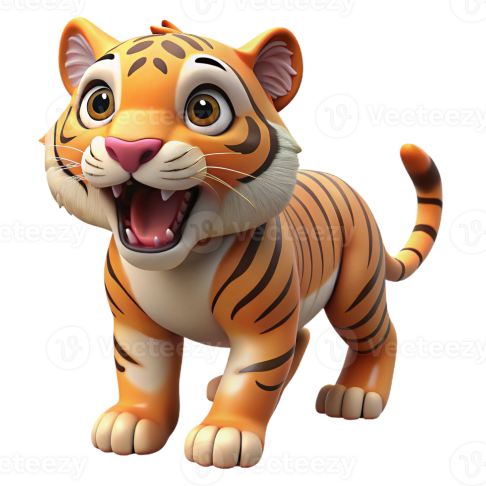 picturesque dynamic minimalist A roaring tiger cub, playful expression, soft fur with Transparent Background 8K png