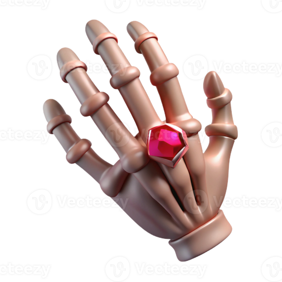 striking remarkable Photorealistic, ultra-detailed, isolated cutout of a single, withered, skeletal hand clutching a ruby ring with Transparent Background png