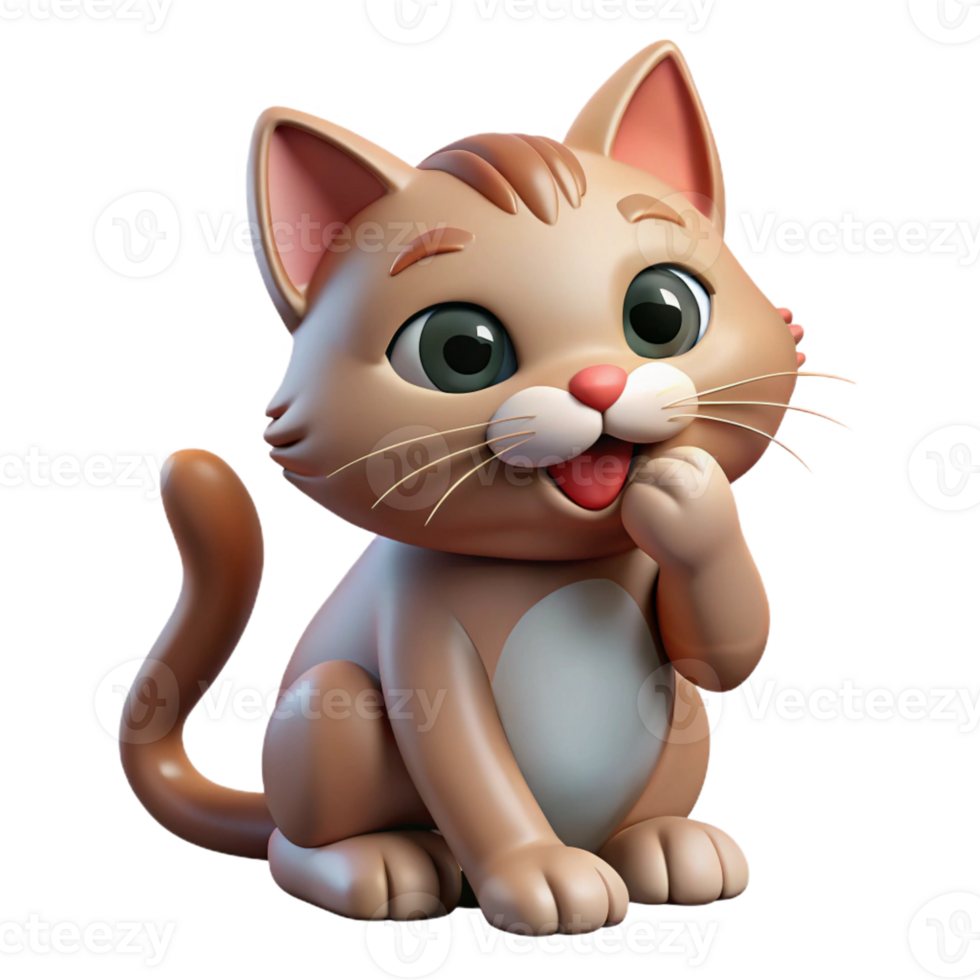 signature impressionist A grooming cat, licking paw, detailed fur with Transparent Background gallery standard png