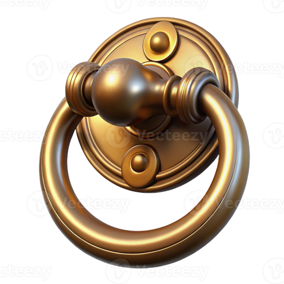 pristine romantic impressionist Ultra-detailed professional render of a single, antique brass doorknocker with Transparent Background crisp png