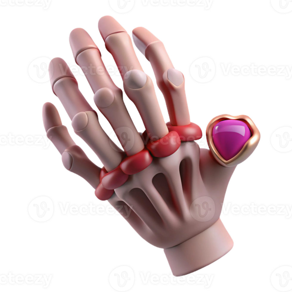 picturesque reflective rustic Photorealistic, ultra-detailed, isolated cutout of a single, withered, skeletal hand clutching a ruby ring with Transparent Background high quality png