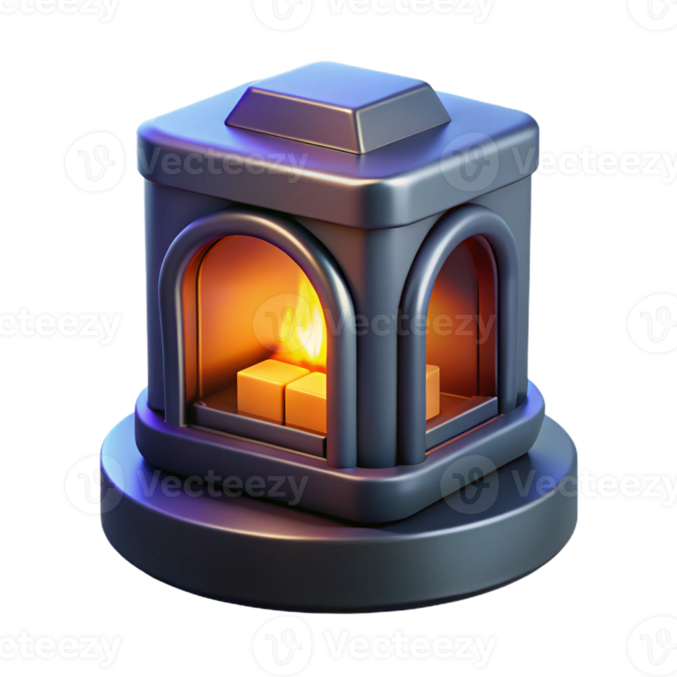 reflective immaculate Concept art style isolated cutout of a plasma-powered, futuristic fireplace insert with Transparent Background perfect clarity png