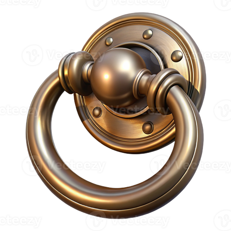 serene intense traditional Ultra-detailed professional render of a single, antique brass doorknocker with Transparent Background 4K png