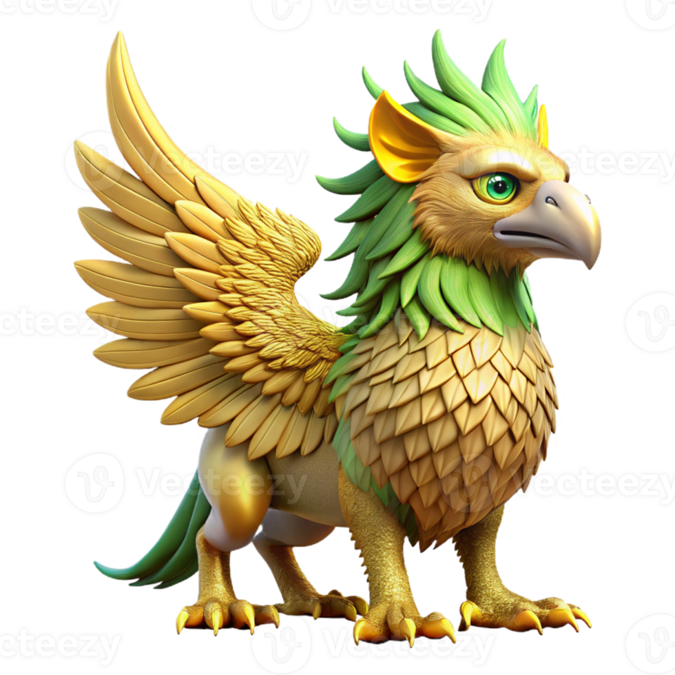 romantic alluring A majestic griffin with golden feathers and emerald eyes with Transparent Background luxury png