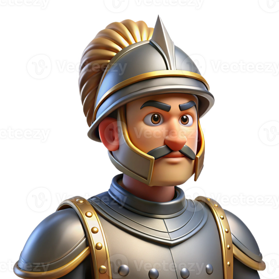 romantic spectacular A noble knight in shining armor with a plumed helmet with Transparent Background museum quality png
