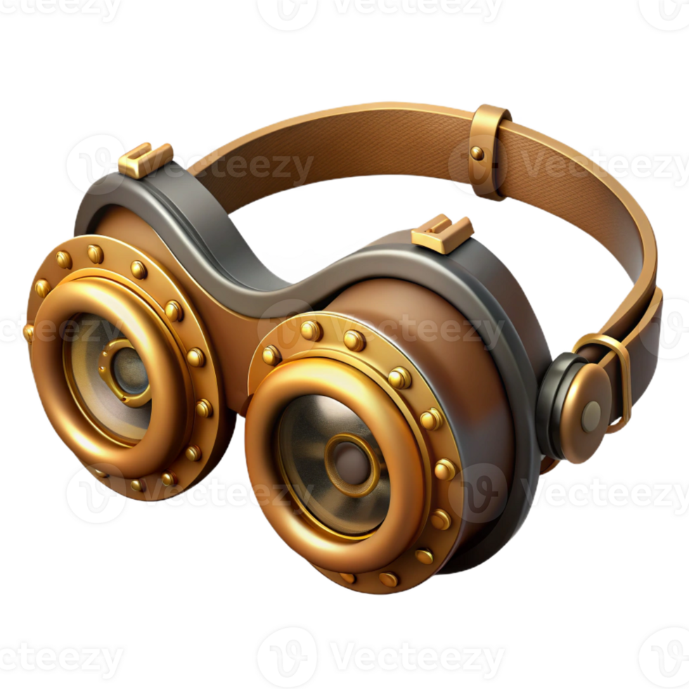 tranquil alluring Steampunk goggles with intricate brass gears and leather straps with Transparent Background refined png