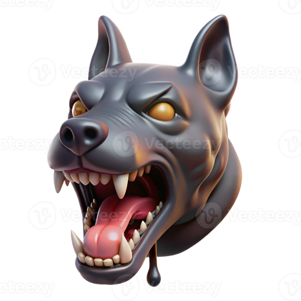 stunning peaceful urban Photorealistic isolated cutout of a single, three-headed Cerberus muzzle, dripping saliva with Transparent Background museum quality png