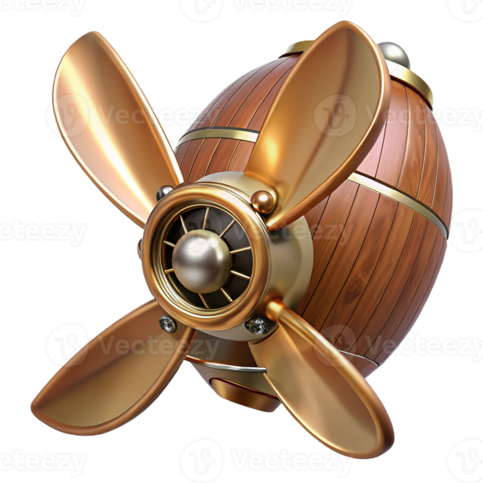 quintessential renaissance Steampunk airship propeller made of polished wood and copper with Transparent Background museum quality png