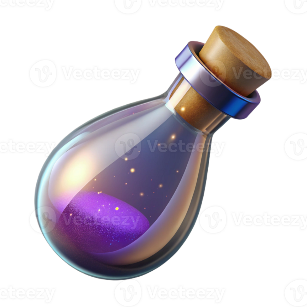 wonderful bold surreal Photorealistic, ultra-detailed, isolated cutout of a single, glass vial filled with shimmering fairy dust with Transparent Background studio quality png