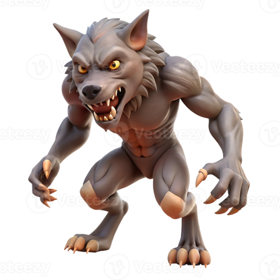 passionate glorious A fierce werewolf mid-transformation, showing fangs and claws with Transparent Background gallery standard png
