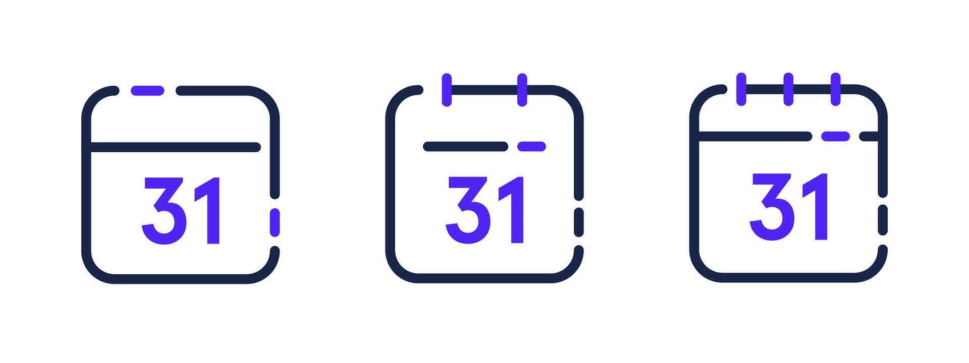 Distorted calendar icon set with number 31 vector