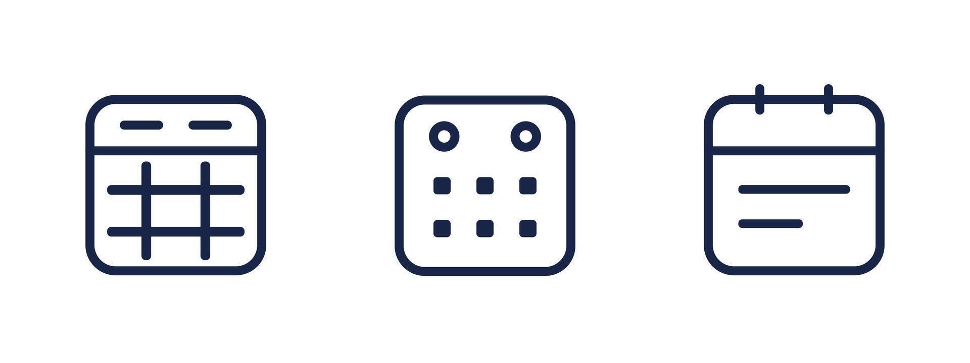 Mixed calendar icon styles with line and grid vector