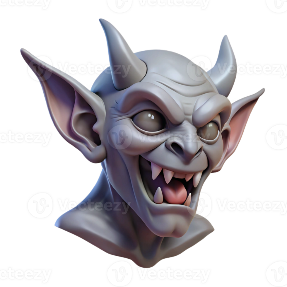 reflective exquisite Concept art style, isolated cutout of a single, grotesque gargoyle head with Transparent Background refined png