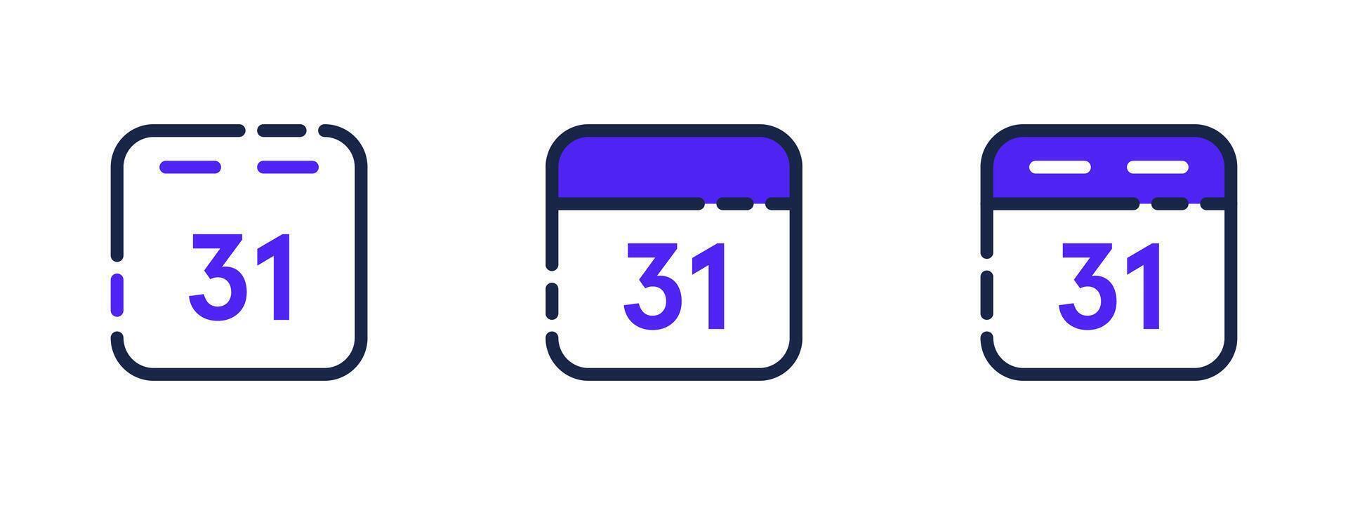 Glitchy calendar icons with number 31 and cut edges vector