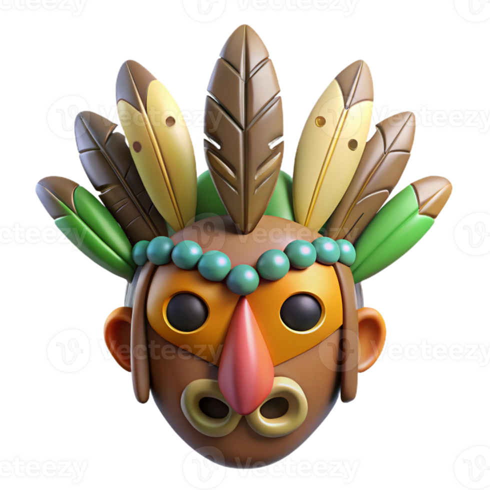 mesmerizing ethereal vintage A stylized tribal mask with feathers and beads with Transparent Background professional png