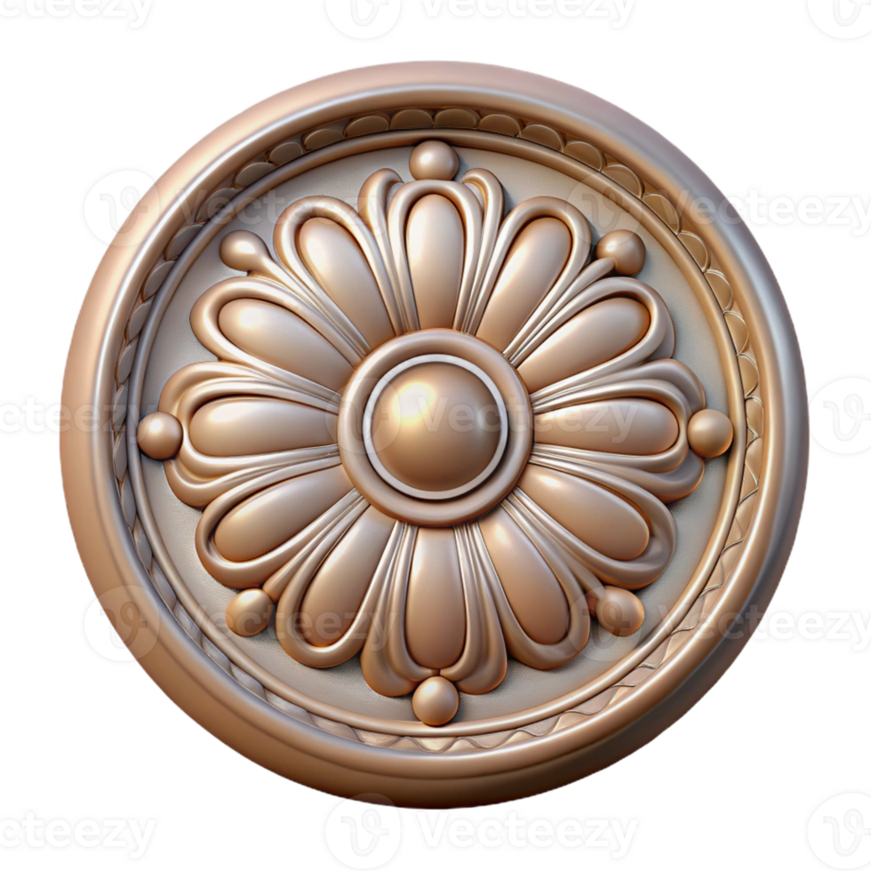 mesmerizing elegant Ultra-detailed professional render of a single, decorative ceiling medallion with Transparent Background flawless png