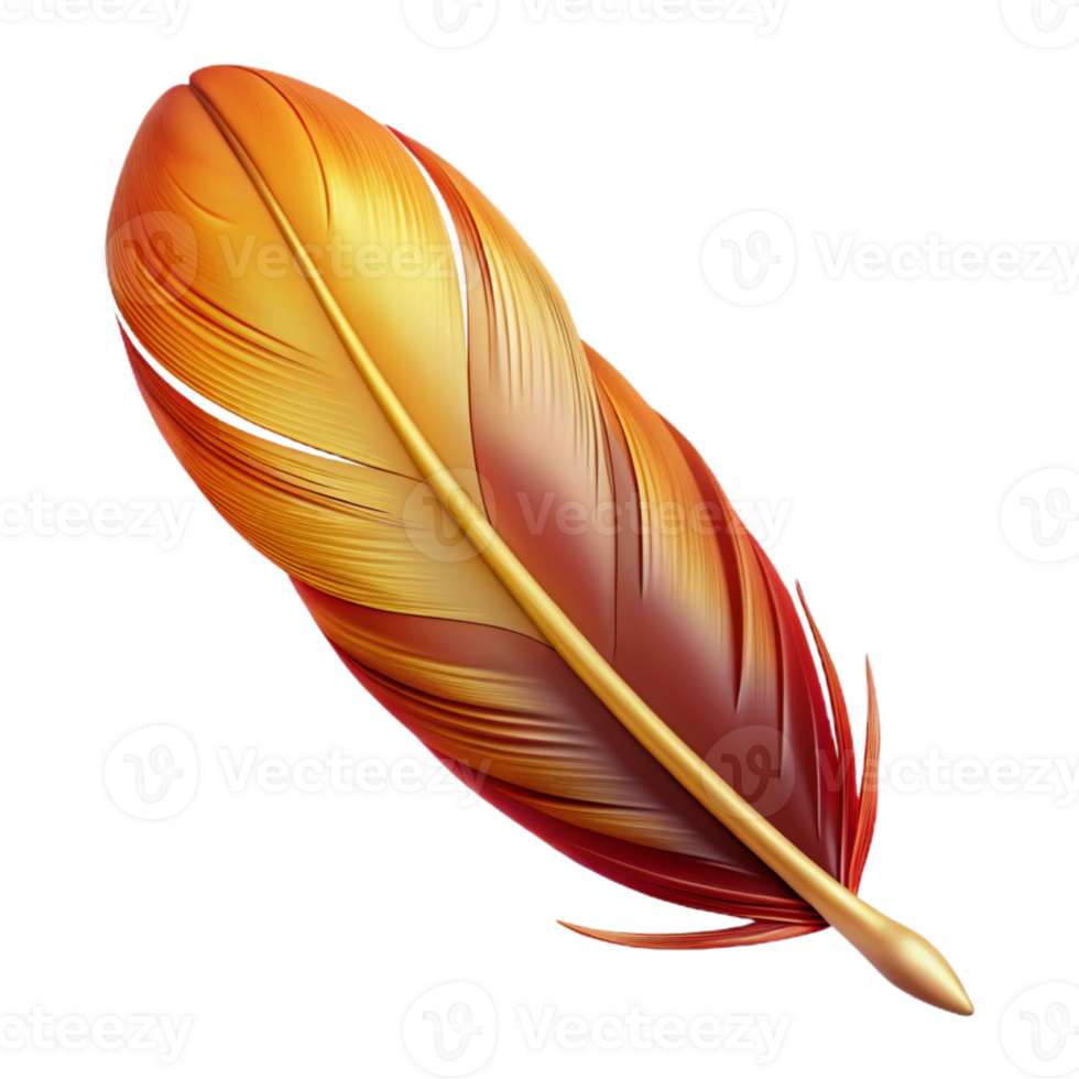 immaculate remarkable A realistic rendering of a single feather from a phoenix with Transparent Background png