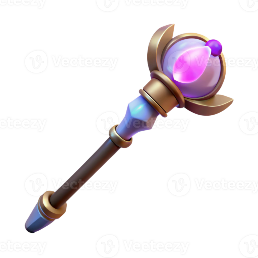 serene calm classic Concept art style, isolated cutout of a stylized, glowing magic staff with runes with Transparent Background crisp png