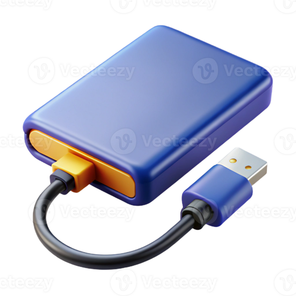 whimsical radiant External hard drive with USB cable with Transparent Background studio quality png