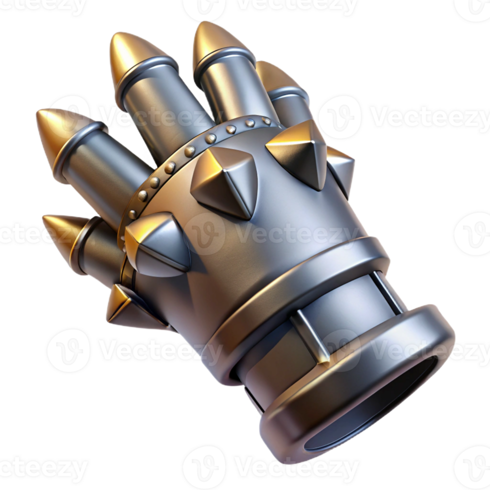 sumptuous signature Hyper-specific, professional render of a single, gleaming, metal gauntlet with spikes with Transparent Background png