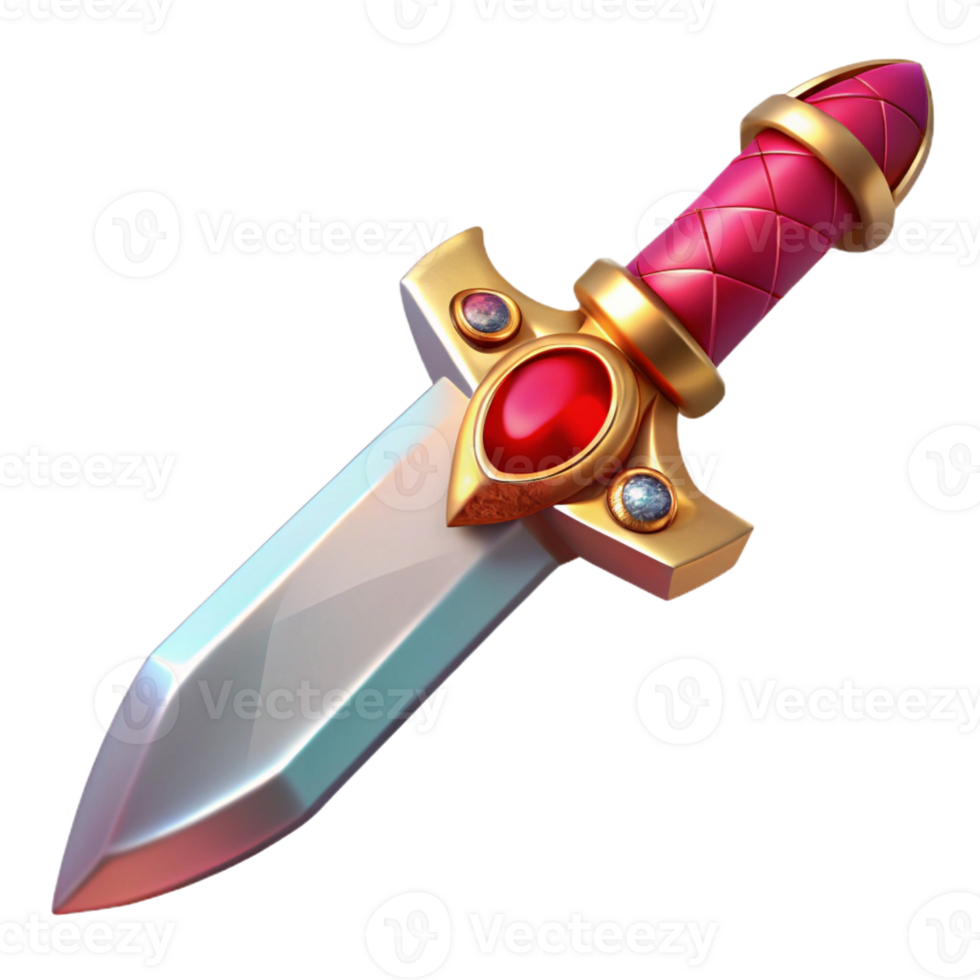 wonderful baroque Hyper-specific, professional render of a single, ornate, jeweled dagger, ruby hilt, curved blade, isolated cutout with Transparent Background precision png