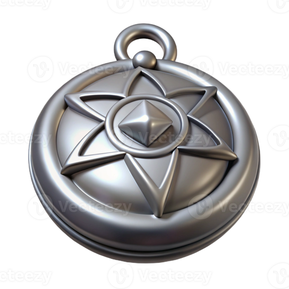 vibrant peaceful gothic Hyper-specific, professional render of a single, tarnished, silver amulet with a mystical symbol with Transparent Background museum quality png