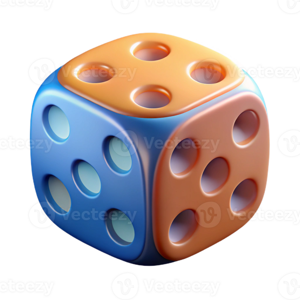 unforgettable surreal A dice, six face showing, abstract illustration with Transparent Background refined png