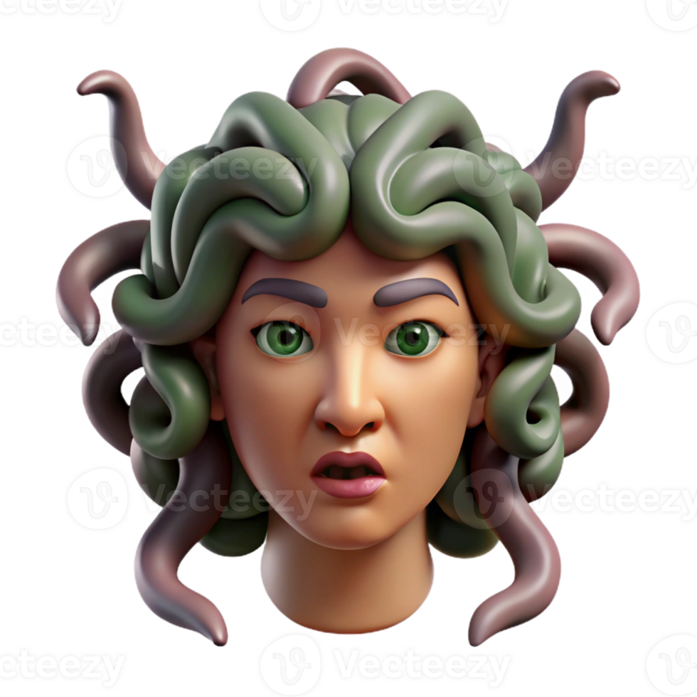 pristine joyful tropical A realistic illustration of a Medusa head with snakes with Transparent Background refined png