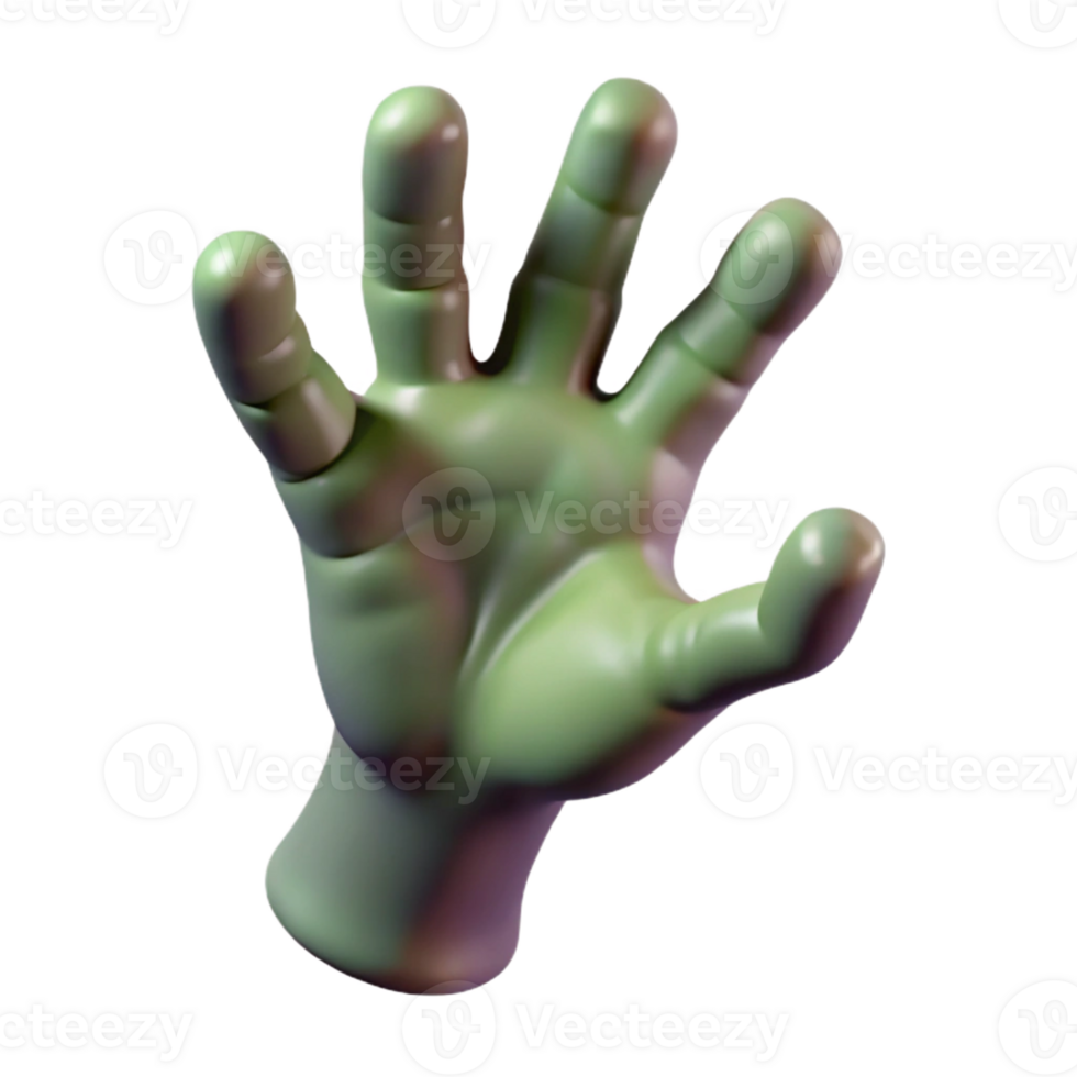 striking art deco A realistic rendering of a zombie hand reaching out with Transparent Background 4K png