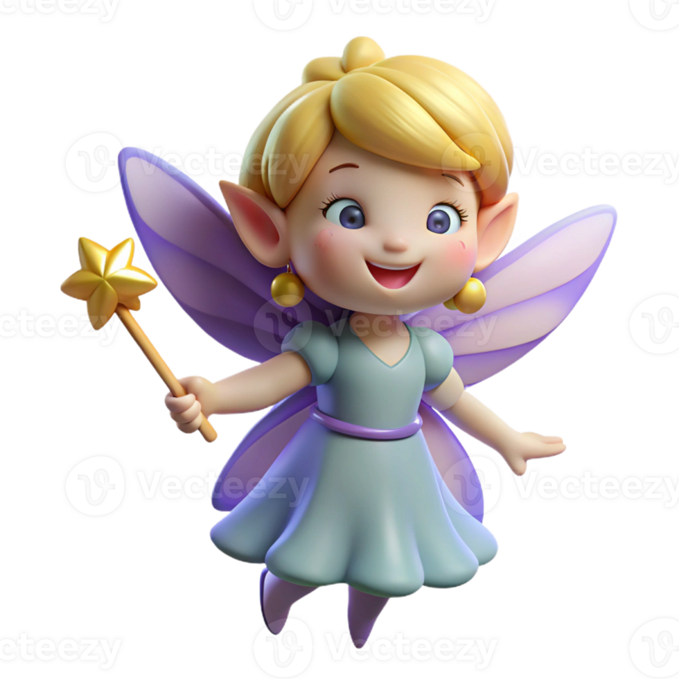 stunning mysterious urban A cartoon-style, winking fairy with a magic wand with Transparent Background artisan png
